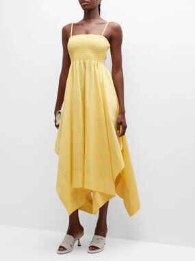 A.L.C. Adriana Smocked Handkerchief Dress Yellow Sz 12 NWT